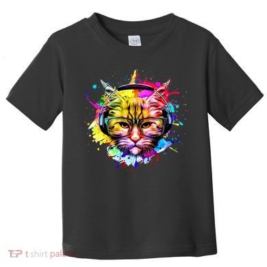 Rainbow Paint Hipster DJ Cat Toddler T-Shirt