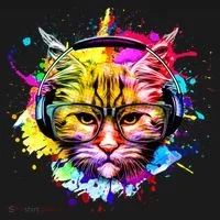 Rainbow Paint Hipster DJ Cat Women's Long Sleeve Shirt thumb 2
