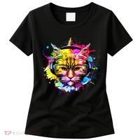 Rainbow Paint Hipster DJ Cat Women's T-Shirt thumb 0