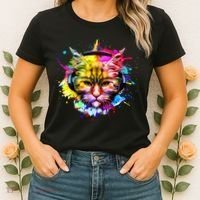 Rainbow Paint Hipster DJ Cat Women's T-Shirt thumb 2