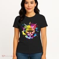Rainbow Paint Hipster DJ Cat Women's T-Shirt thumb 4