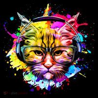 Rainbow Paint Hipster DJ Cat Women's T-Shirt thumb 6