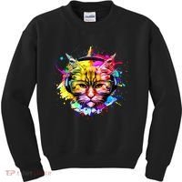 Rainbow Paint Hipster DJ Cat Kids Sweatshirt thumb 0