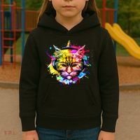 Rainbow Paint Hipster DJ Cat Kids Hoodie thumb 3