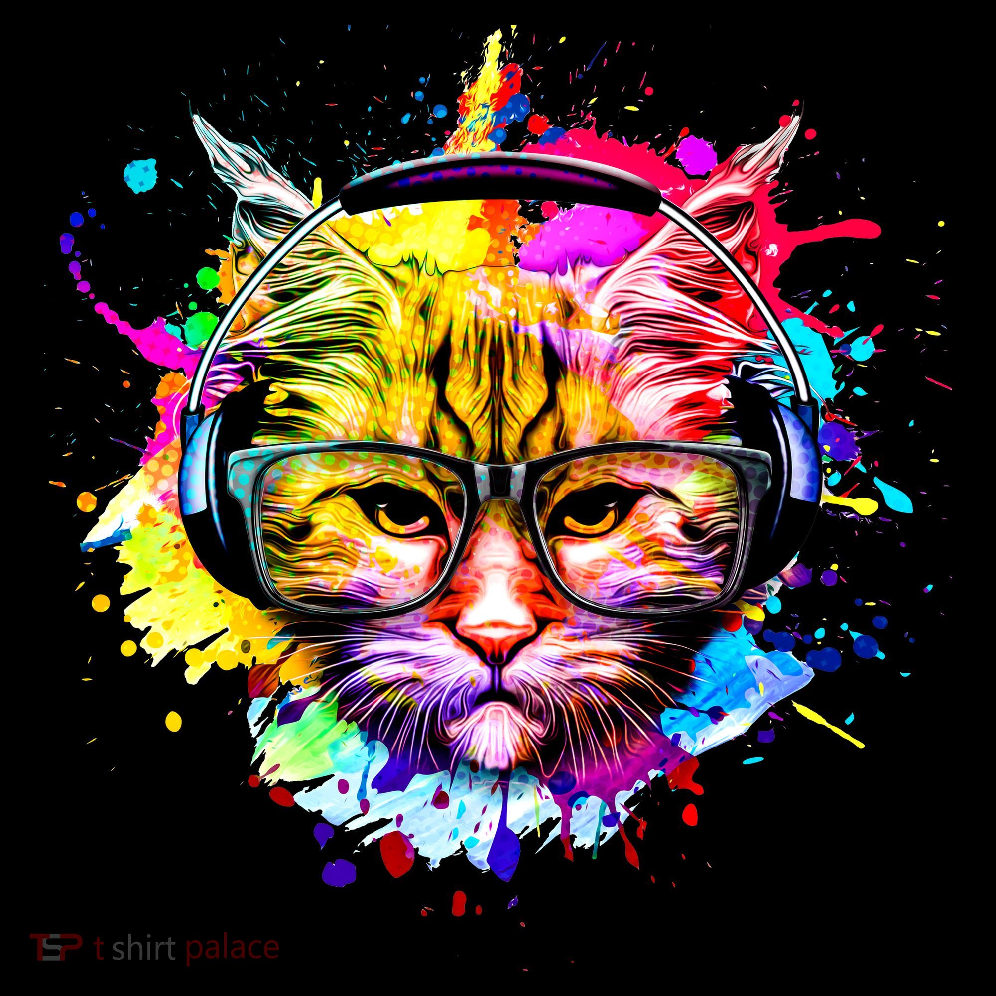 Rainbow Paint Hipster DJ Cat Kids Long Sleeve Shirt