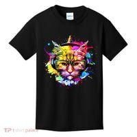 Rainbow Paint Hipster DJ Cat Kids T-Shirt thumb 0