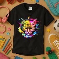 Rainbow Paint Hipster DJ Cat Kids T-Shirt thumb 3