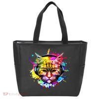 Rainbow Paint Hipster DJ Cat Tote Bag thumb 0