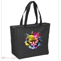 Rainbow Paint Hipster DJ Cat Tote Bag thumb 2