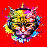 Rainbow Paint Hipster DJ Cat Santa Hat thumb 1