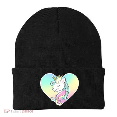 Rainbow Unicorn Heart Beanie