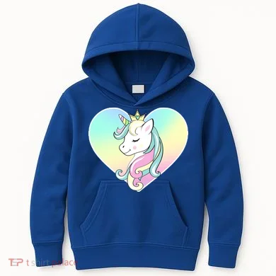 Rainbow Unicorn Heart Kids Hoodie