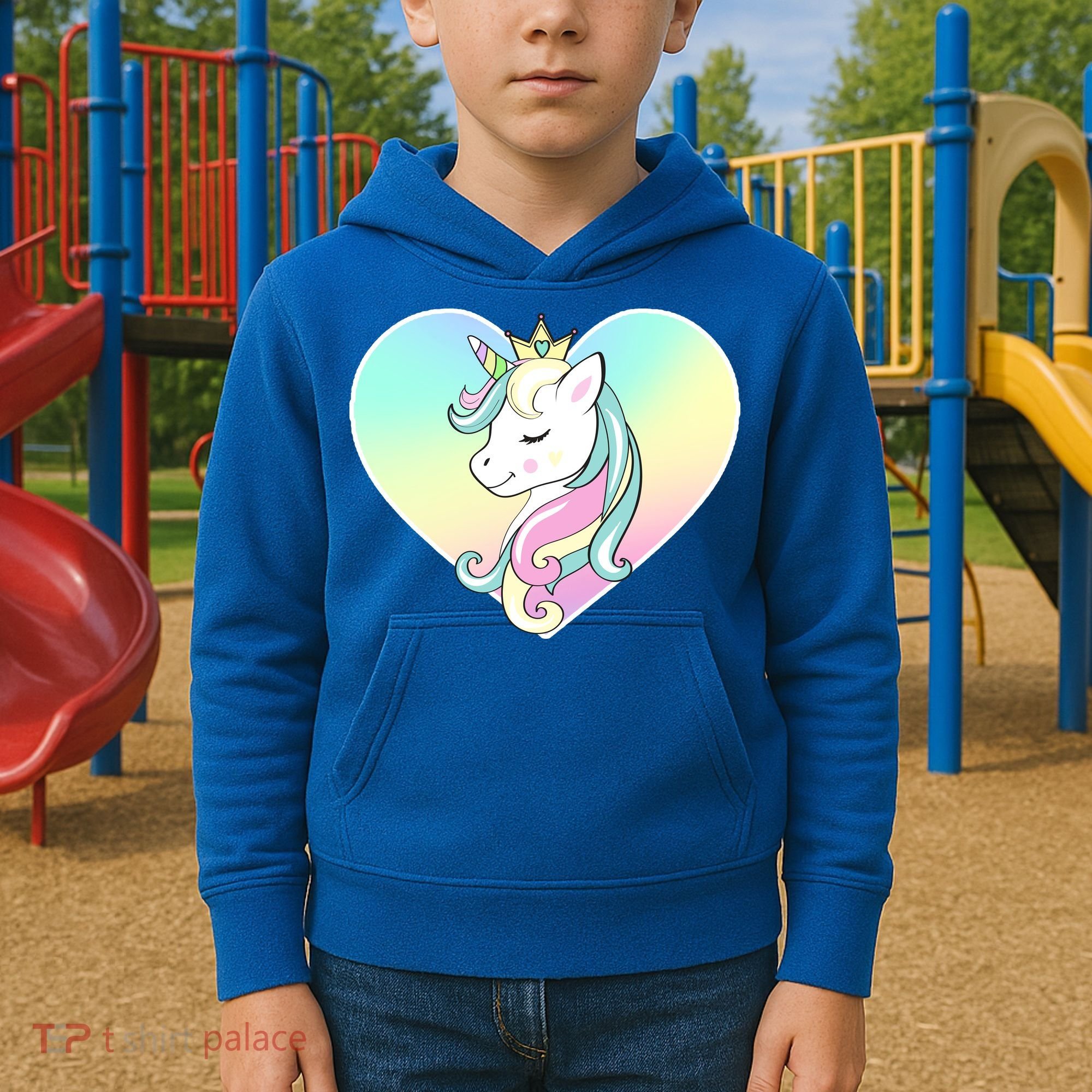 Rainbow Unicorn Heart Kids Hoodie