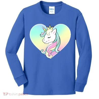 Rainbow Unicorn Heart Kids Long Sleeve Shirt