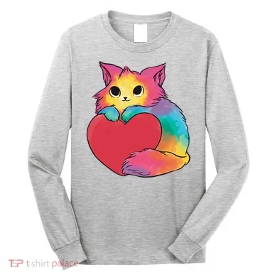 Rainbow Valentine Kitten Long Sleeve Shirt