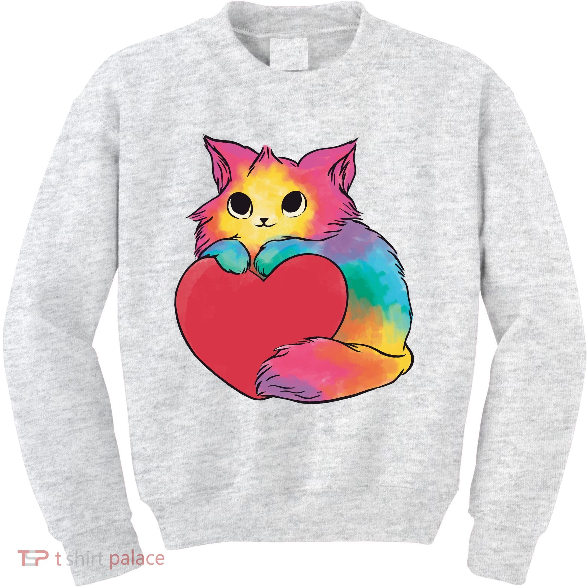 Rainbow Valentine Kitten Kids Sweatshirt
