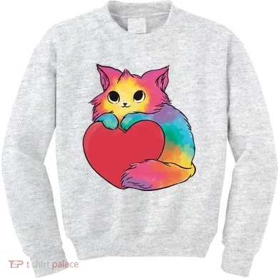 Rainbow Valentine Kitten Kids Sweatshirt