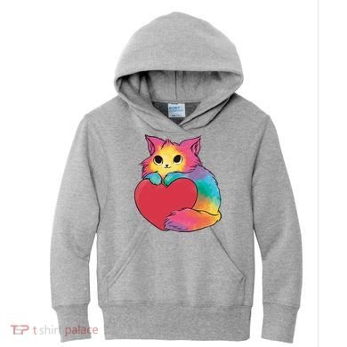 Rainbow Valentine Kitten Kids Hoodie