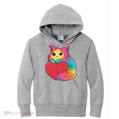 Rainbow Valentine Kitten Kids Hoodie
