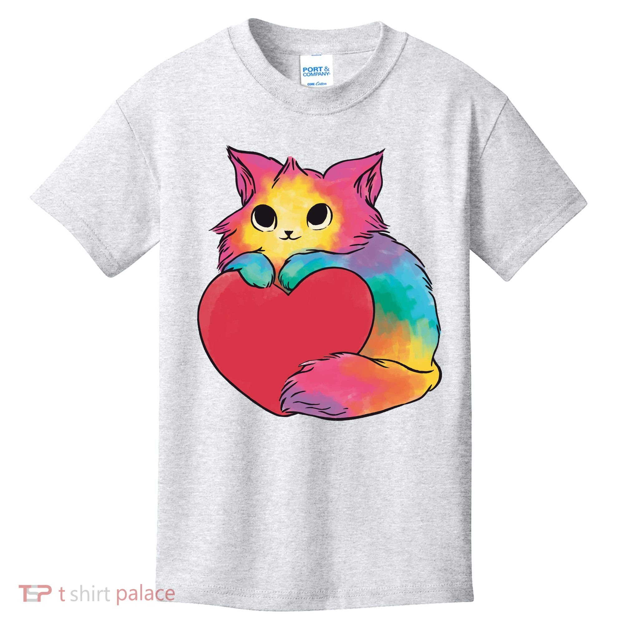 Rainbow Valentine Kitten Kids T-Shirt