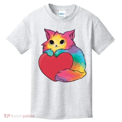 Rainbow Valentine Kitten Kids T-Shirt