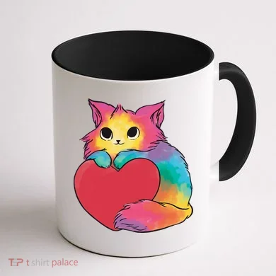 Rainbow Valentine Kitten Coffee Mug back