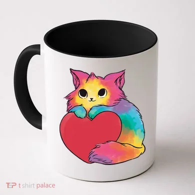Rainbow Valentine Kitten Coffee Mug
