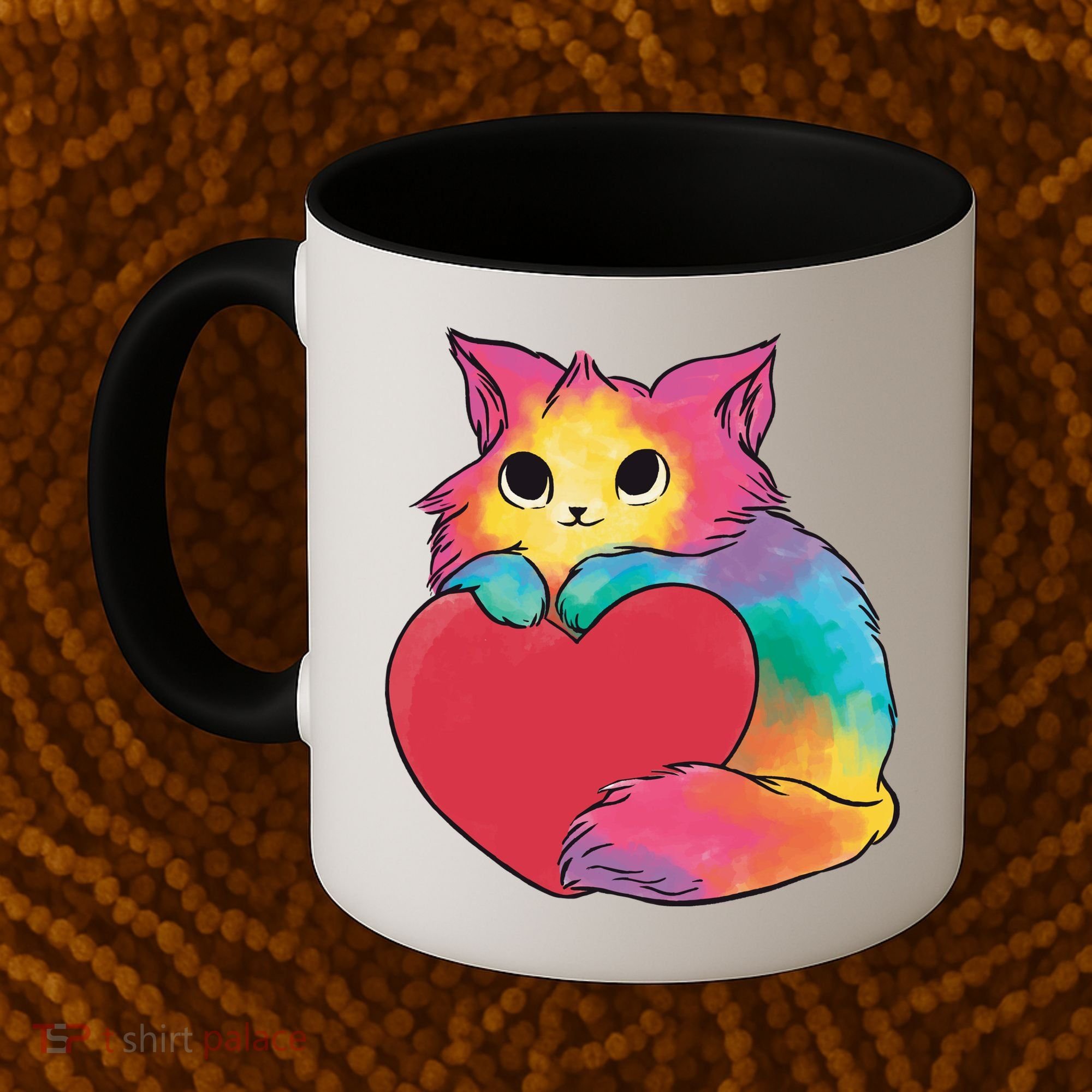 Rainbow Valentine Kitten Coffee Mug