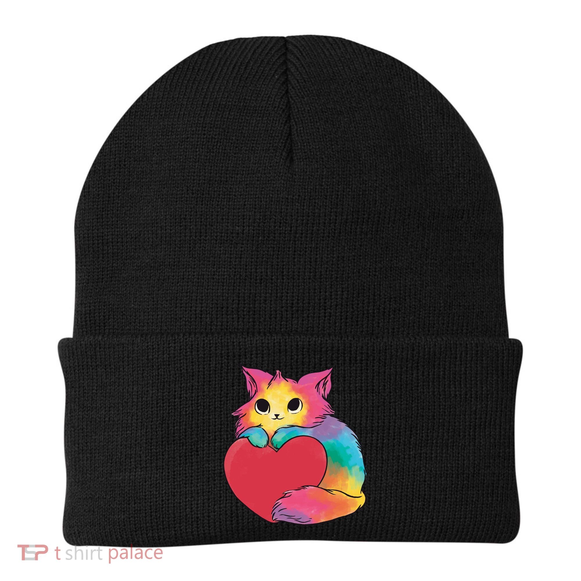 Rainbow Valentine Kitten Beanie