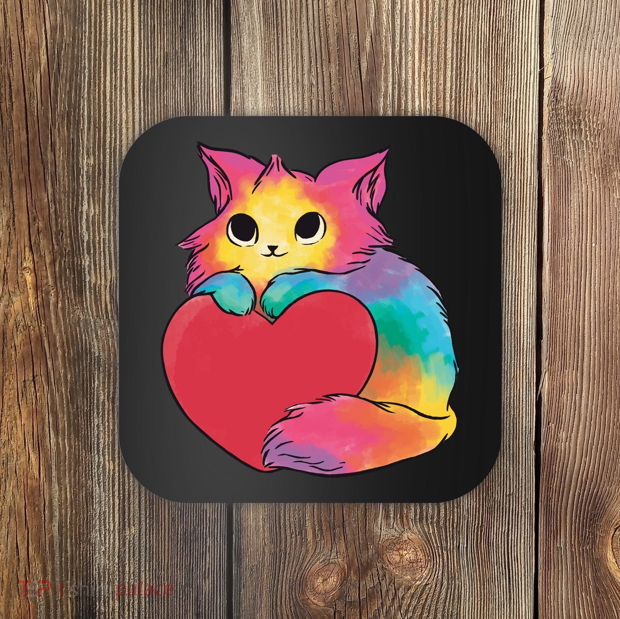 Rainbow Valentine Kitten Coaster