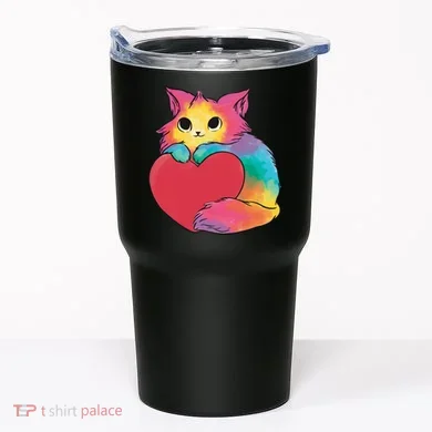 Rainbow Valentine Kitten Tumbler