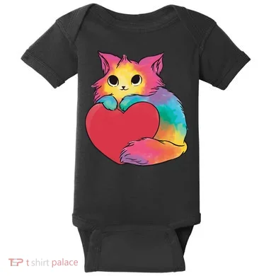 Rainbow Valentine Kitten Baby Bodysuit