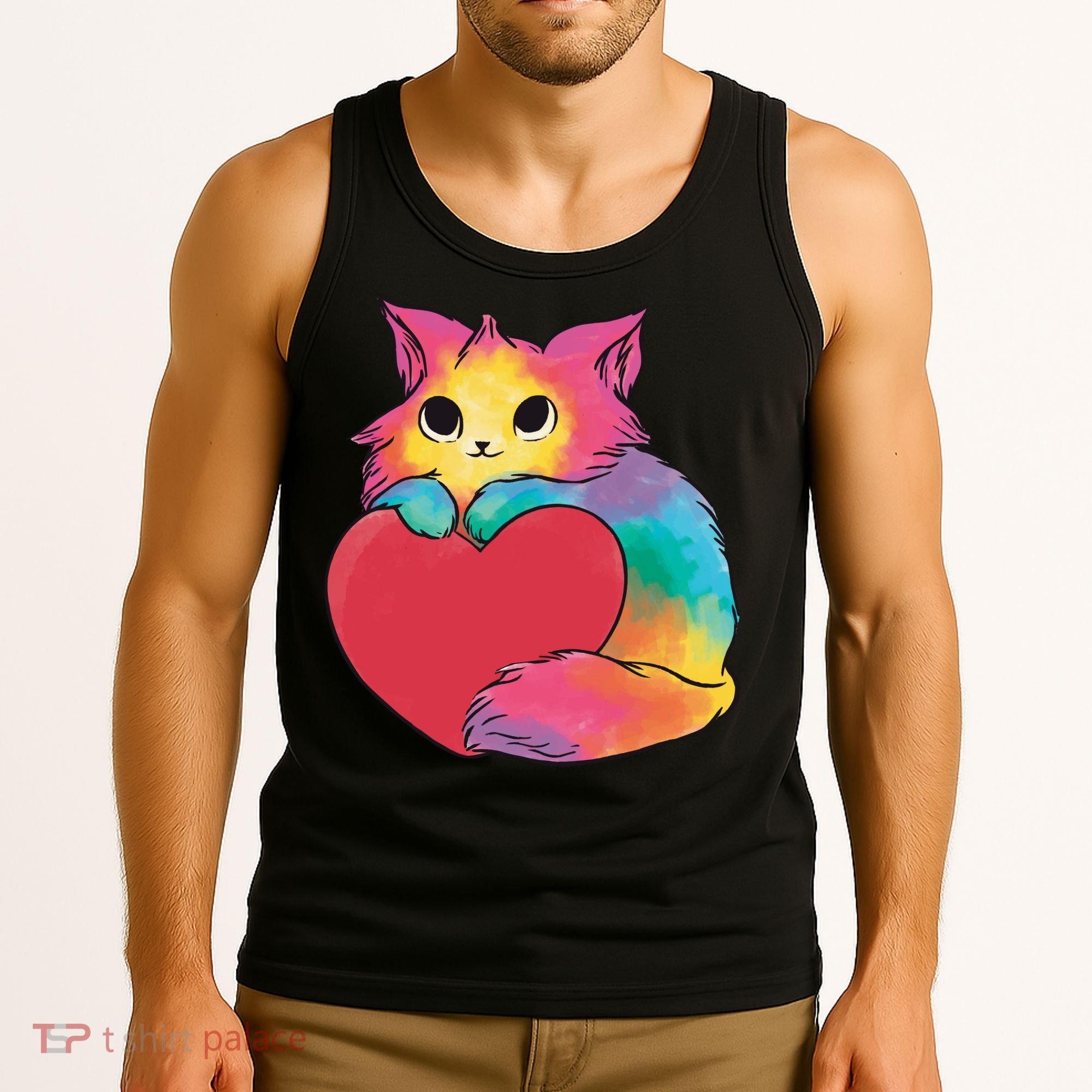 Rainbow Valentine Kitten Tank Top