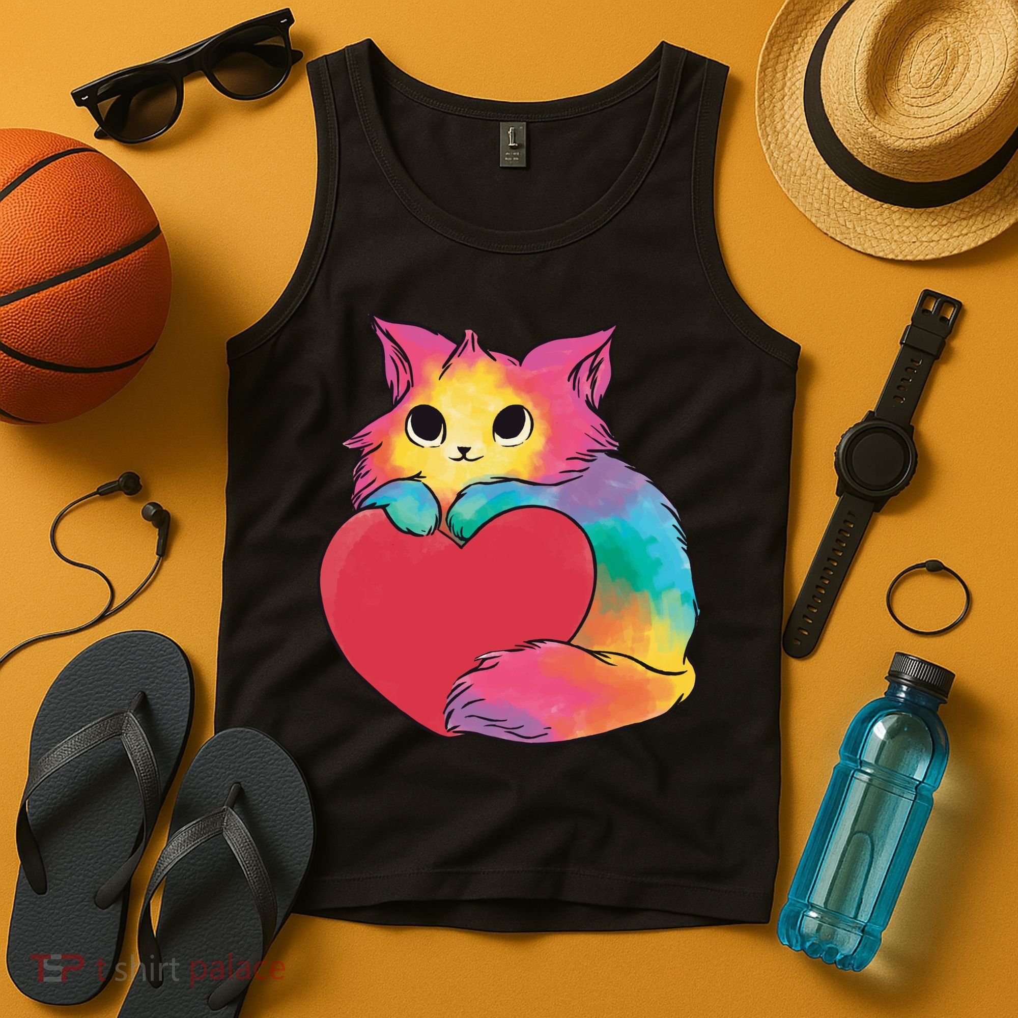 Rainbow Valentine Kitten Tank Top