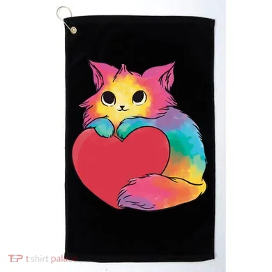 Rainbow Valentine Kitten Golf Towel