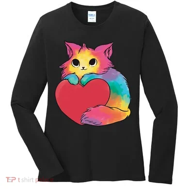 Rainbow Valentine Kitten Women's Long Sleeve Shirt