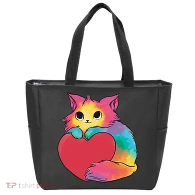Rainbow Valentine Kitten Tote Bag