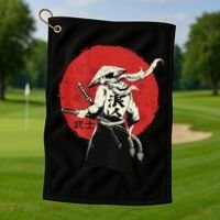 Retro Ancient Japan Samurai Warrior Tokyo Samurai Katana Golf Towel thumb 1