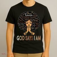 Retro Afro Juneteenth Vintage Black History God Says I Am T-Shirt thumb 3