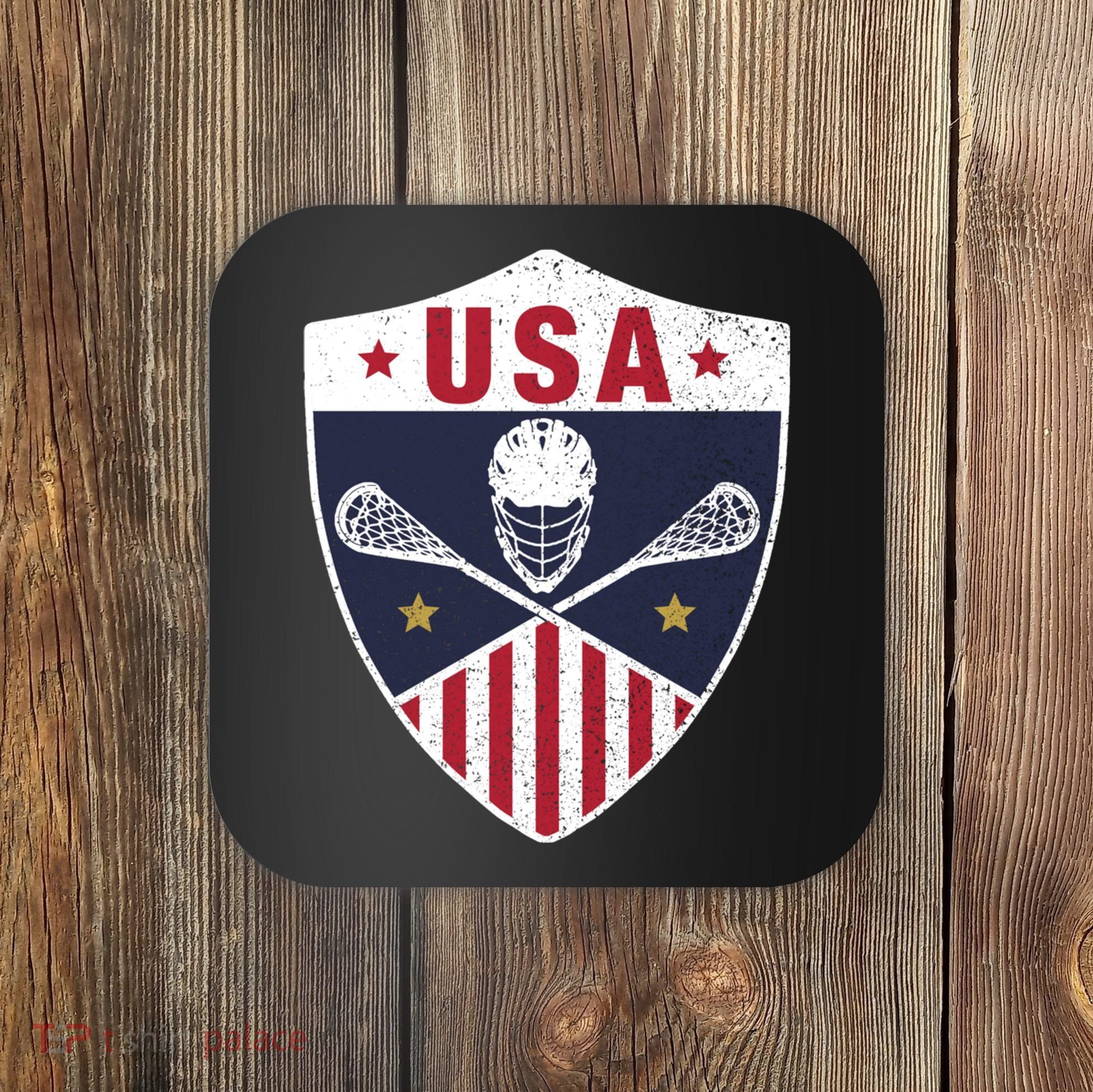 Retro American Lacrosse I Proud USA Lax Player Gift Coaster