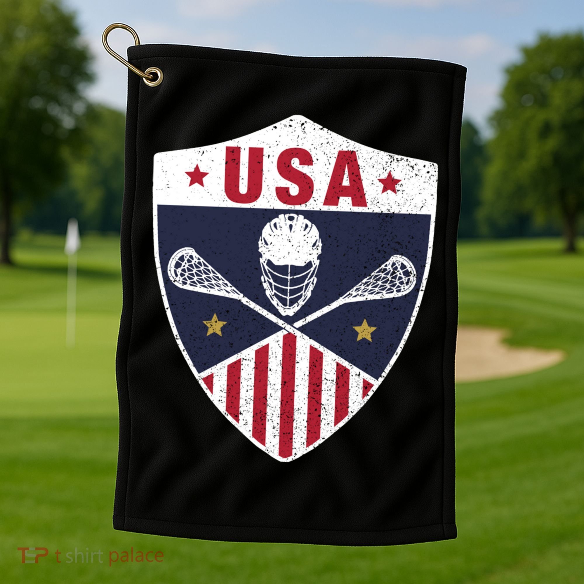 Retro American Lacrosse I Proud USA Lax Player Gift Golf Towel