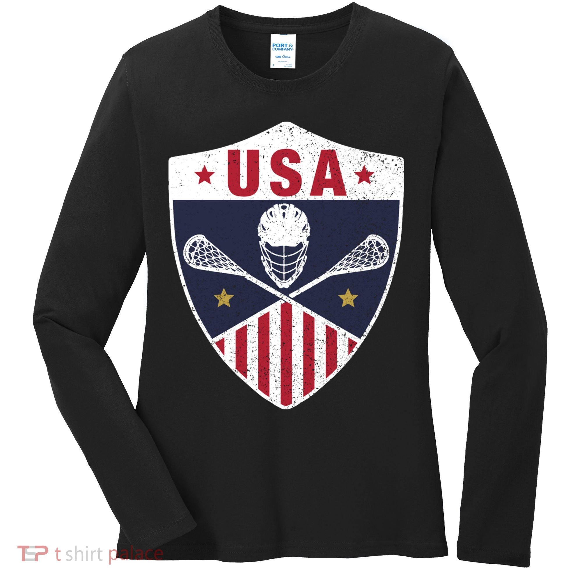 Retro American Lacrosse I Proud USA Lax Player Gift Women's Long Sleeve Shirt