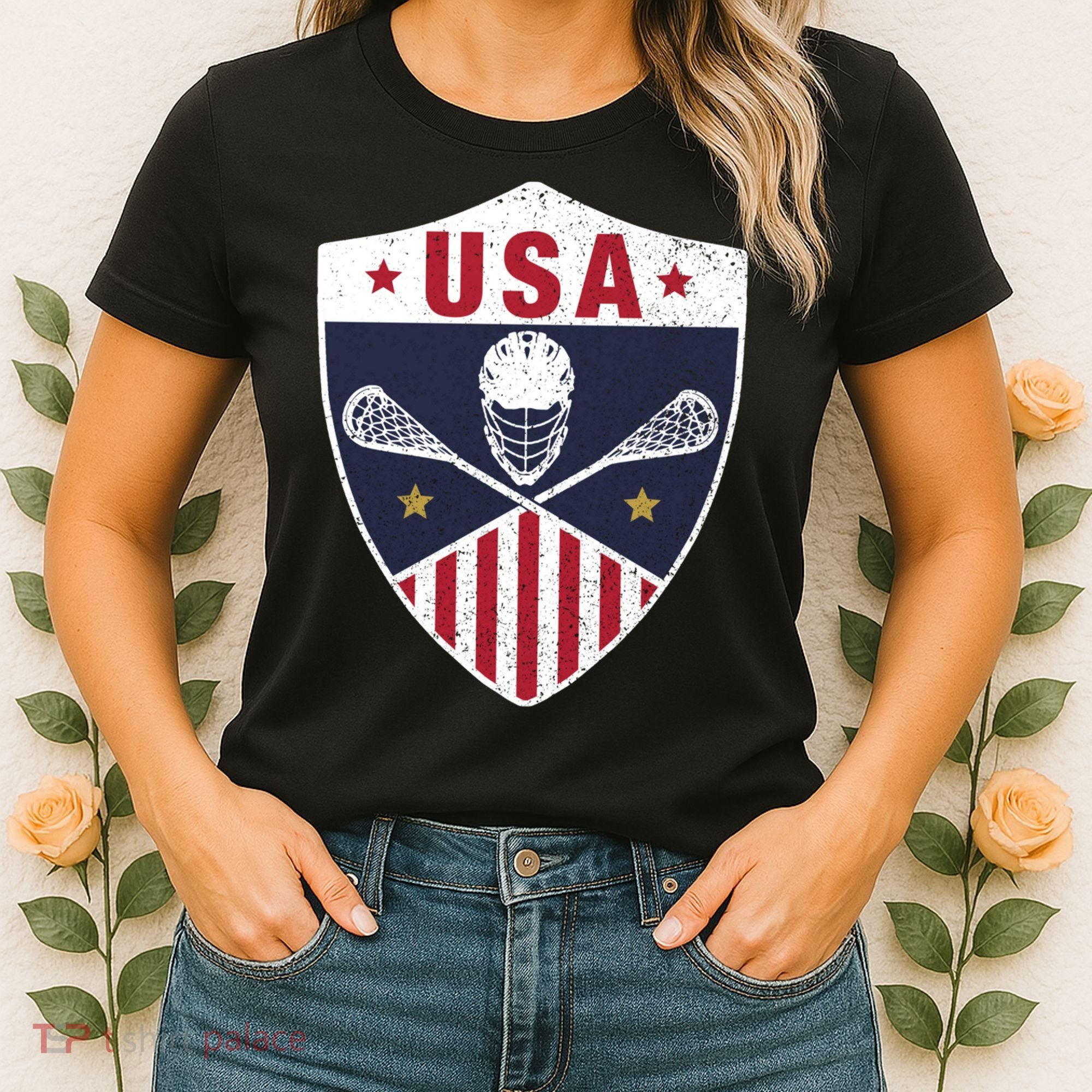 Retro American Lacrosse I Proud USA Lax Player Gift Women's T-Shirt