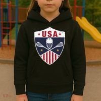 Retro American Lacrosse I Proud USA Lax Player Gift Kids Hoodie thumb 3