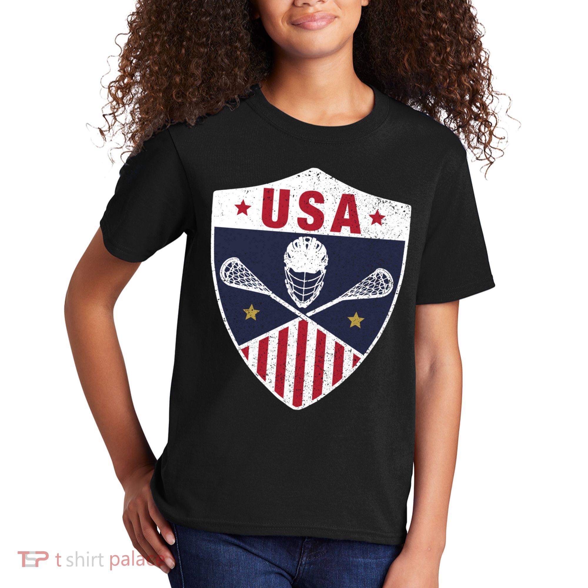 Retro American Lacrosse I Proud USA Lax Player Gift Kids T-Shirt