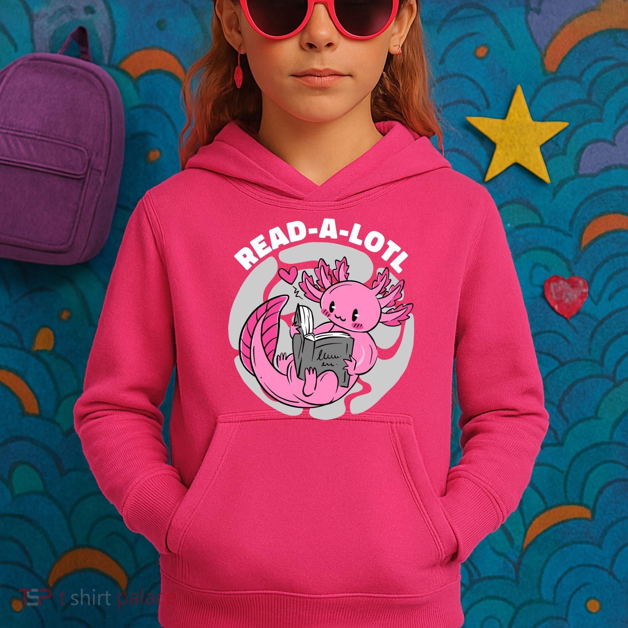Read A Lotl Axolotl Cute Funny Reading Book Lover Kids Hoodie