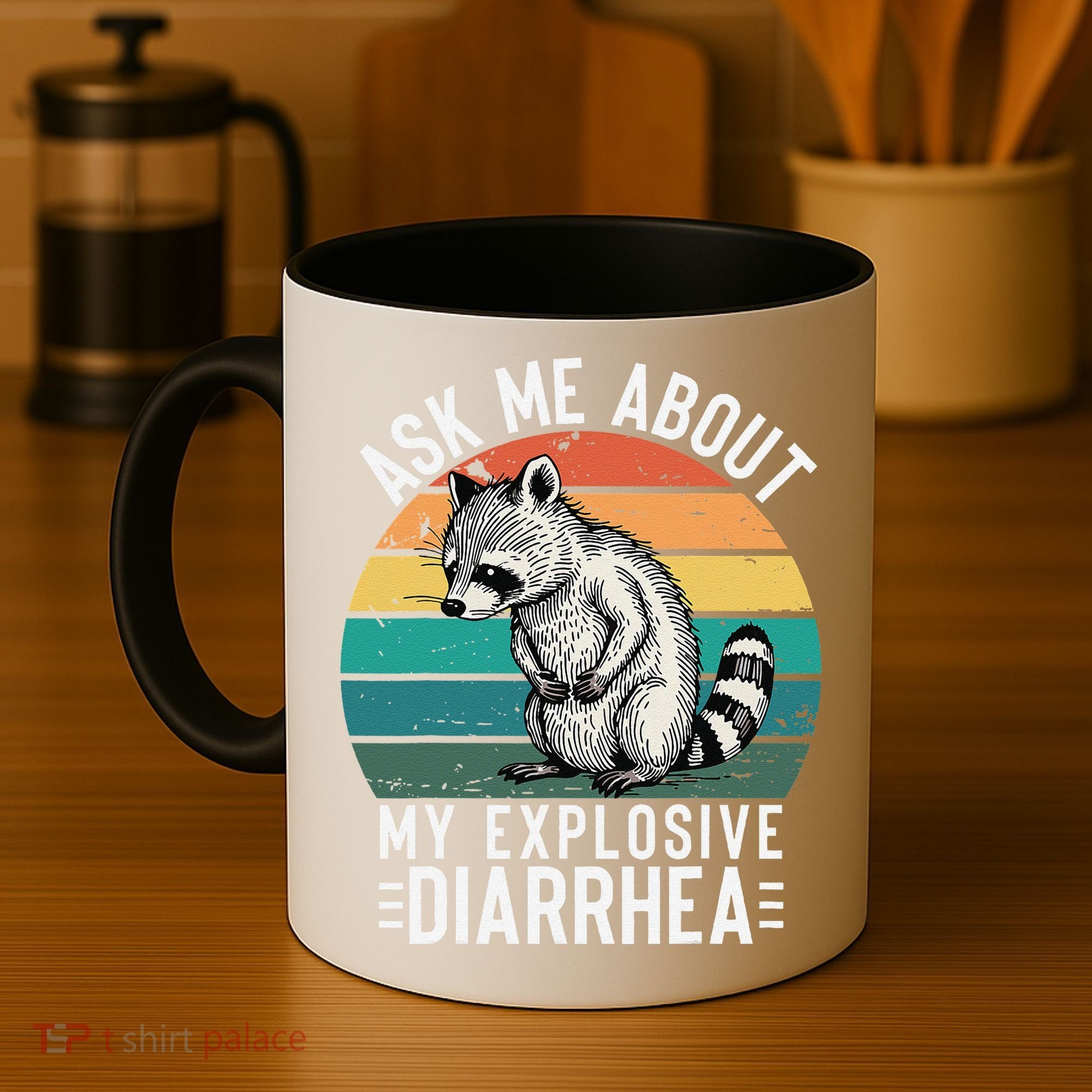 Retro Ask Me About My Explosive Diarrhea Funny Racoon Coffee Mug
