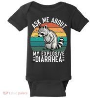 Retro Ask Me About My Explosive Diarrhea Funny Racoon Baby Bodysuit thumb 0