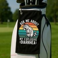 Retro Ask Me About My Explosive Diarrhea Funny Racoon Golf Towel thumb 2