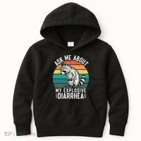 Retro Ask Me About My Explosive Diarrhea Funny Racoon Kids Hoodie thumb 0